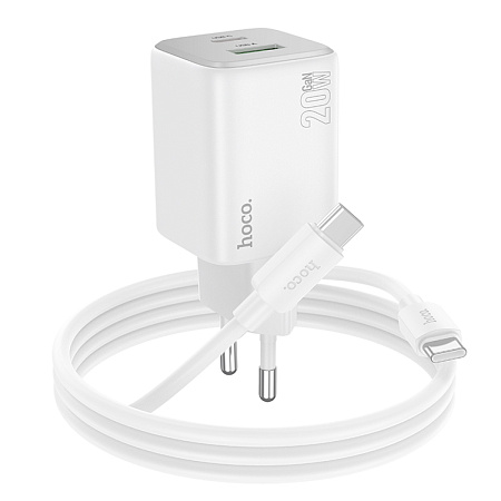 Сетевое зарядное устройство, 1 PD 20W + 1 USB 3.0 QC (N41), HOCO, Type-C to Type-C, белый
