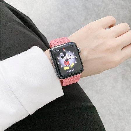 Ремешок на руку для Apple Watch 42/44/45/49 мм, нейлоновый эластичный №10, розовый