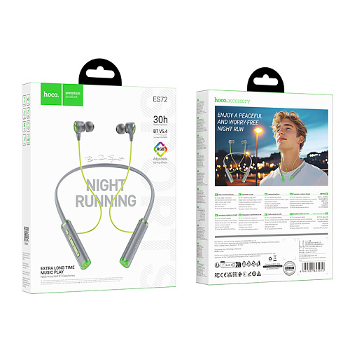 Беспроводные наушники ES72, HOCO, спортивные наушники с шейным ободком, серый