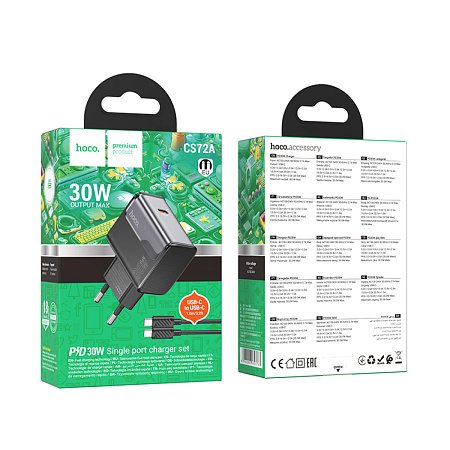 Сетевое зарядное устройство, 1 PD 30W (CS72A), HOCO, Type-C to Type-C, черный