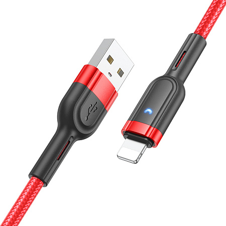 USB дата кабель Lightning, HOCO, U117, 1.2м, красный