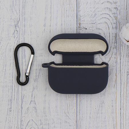 Чехол силиконовый для Airpods Pro/Pro 2, X-CASE, темно-синий с карабином