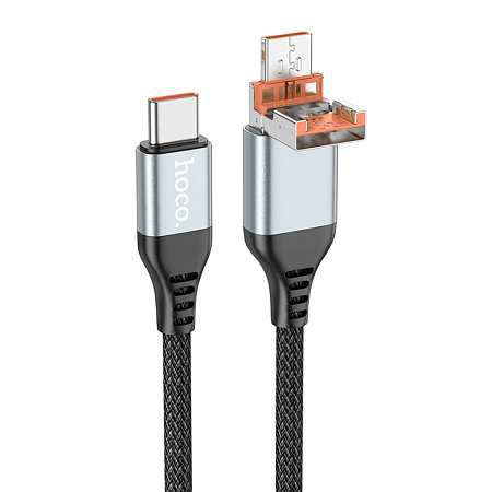Кабель Type-C/USB-A на Type-C, 2 в 1, HOCO, U128, 1.2м, 60W, черный
