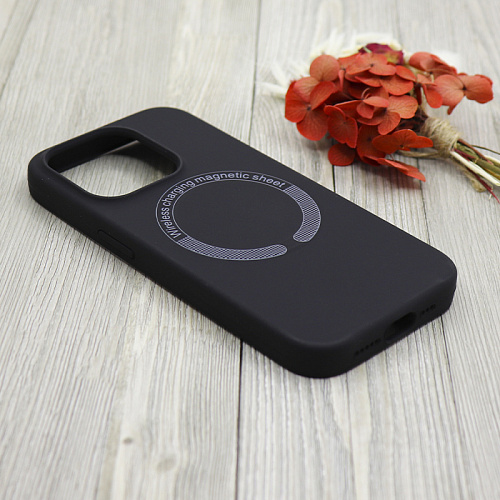 Чехол-накладка для iPhone 15 Pro Max, Silicon Case, магнитный (MagSafe), без лого, X-CASE, черный