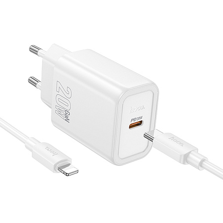 Сетевое зарядное устройство, 1 PD 20W (N60), HOCO, Type-C to Lightning, белый