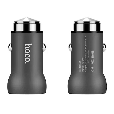 Автомобильное зарядное устройство, 2 USB 2.1A (Z4), HOCO, черный