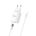 Сетевое зарядное устройство, 2 USB 2.1A (C62A), HOCO, Type-C, Умная зарядка, белый