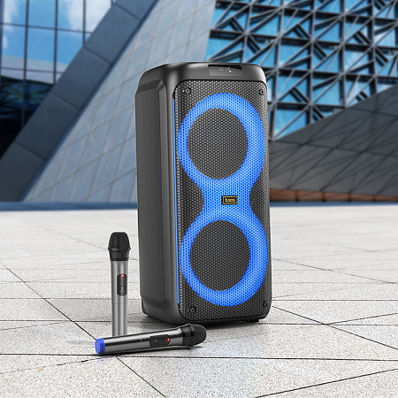 Колонка HA7, +2 беспроводных микрофона, Leader wireless dual-mic outdoor BT speaker, HOCO, черная