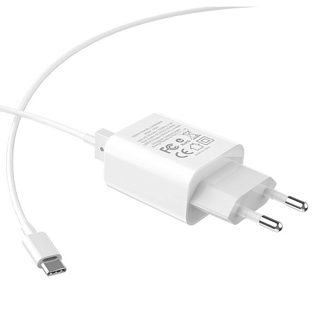 Сетевое зарядное устройство, 2 USB 2.1A (C62A), HOCO, Type-C, Умная зарядка, белый