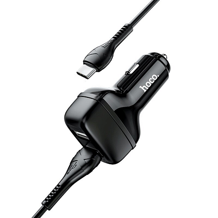 Автомобильное зарядное устройство, 2 USB 2.4A (Z36), usb cable Type-C, HOCO, черный