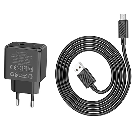 Сетевое зарядное устройство, 1 USB 3.0 QC 18W (CS12A), HOCO, Micro, черный