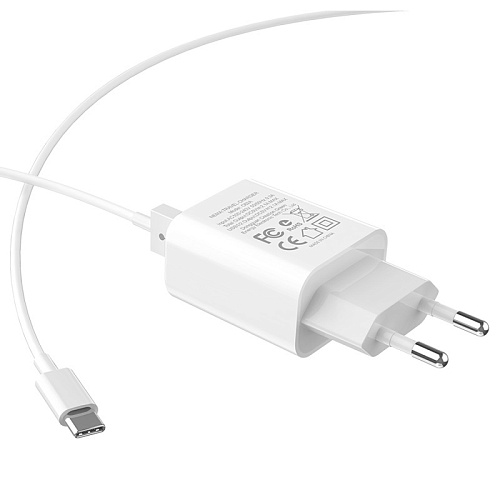 Сетевое зарядное устройство, 2 USB 2.1A (C62A), HOCO, Type-C, Умная зарядка, белый