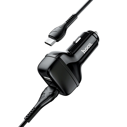 Автомобильное зарядное устройство, 2 USB 2.4A (Z36), usb cable Type-C, HOCO, черный