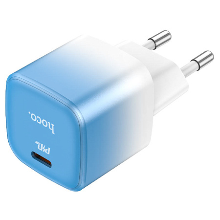 Сетевое зарядное устройство, 1 PD 20W + 1 USB 3.0 QC (C101A), HOCO, голубой с белым