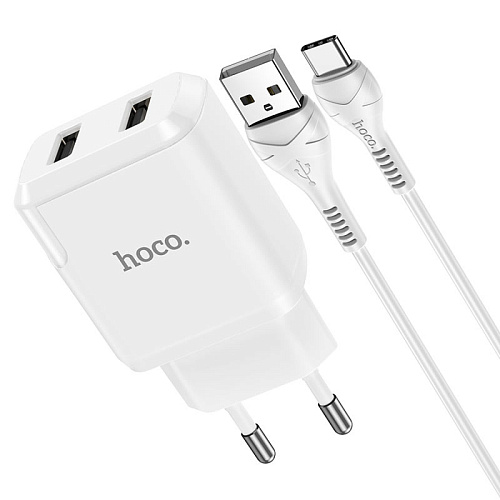 Сетевое зарядное устройство, 2 USB 2.1A 10.5W (N7), HOCO, Type-C, Умная зарядка, белый