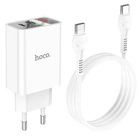 Сетевое зарядное устройство, 1 PD 20W + 1 USB 3.0 QC (C100A), HOCO, Type-C to Type-C, белый