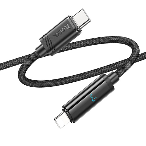 Кабель Lightning to Type-C (PD), HOCO, U127, 1.2м, с указанием заряда аккумулятора, черный
