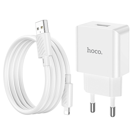 Сетевое зарядное устройство, 1 USB 2.1A (C106A), HOCO, Lightning, белый