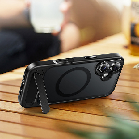 Чехол для iPhone 17, TPU+PC 1.7 мм, Магнитный (MagSafe), с подставкой, AS12, HOCO, прозрачный