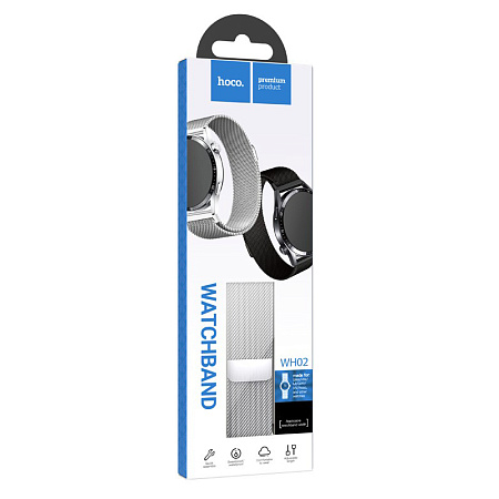 Ремешок на руку универсальный для умных часов 20мм, HOCO, WH02, Milanese loop, серый