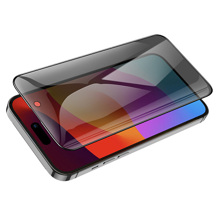 Защитное стекло для iPhone 15 Pro, A12 Pro, HOCO, Privacy Nano 3D full screen edges, черное