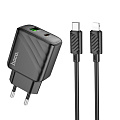 Сетевое зарядное устройство, 1 PD 30W + 1 USB 3.0 QC (CS23A), HOCO, Type-C to Lightning, черный