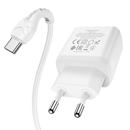 Сетевое зарядное устройство, 1 PD 20W + 1 USB 3.0 QC (N5), HOCO, Type-C to Type-C, белый
