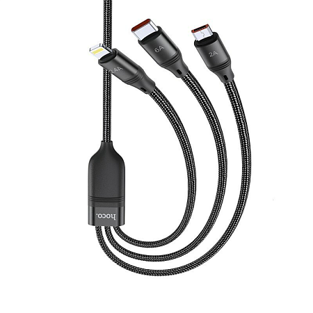 USB дата кабель Lightning+Micro+Type-C, HOCO, U104, Fast Charge, черный
