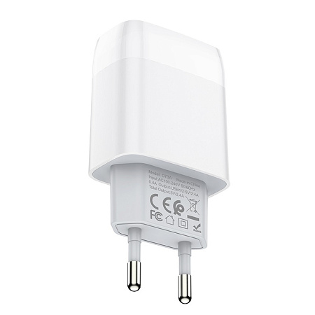 Сетевое зарядное устройство, 2 USB 2.4A (C73A), HOCO, белый