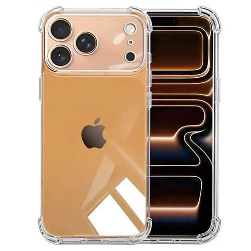 Чехол силиконовый для iPhone 17 Pro, усиленные края, с защитой камеры, X-CASE, прозрачный