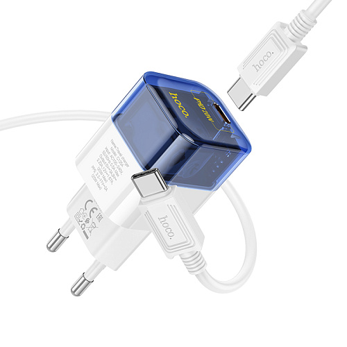Сетевое зарядное устройство, 1 PD 20W (C125A), HOCO, Type-C to Type-C, прозрачный с синим