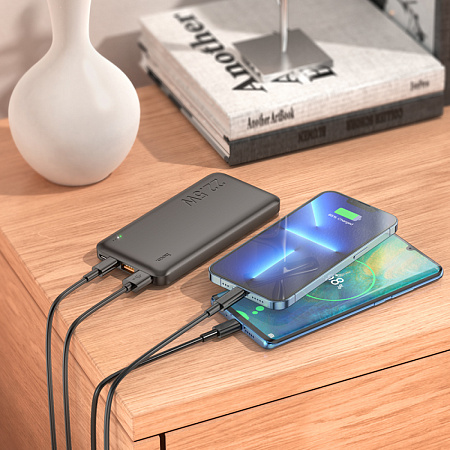 Универсальный Доп. Аккумулятор 10000mAh, J101, HOCO, выход: 2 USB (22.5W)+1 PD (20W), черный