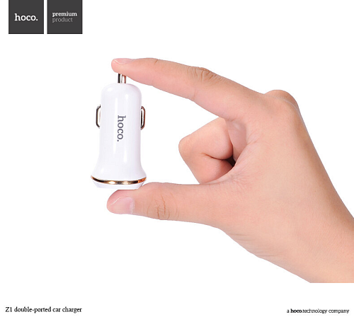 Автомобильное зарядное устройство, 2 USB 2.1A (Z1), usb cable lightning, HOCO, белый