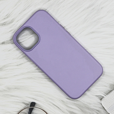 Чехол-накладка для iPhone 15, экокожа, магнитный (MagSafe), без лого, X-CASE, сиреневый