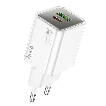 Сетевое зарядное устройство, 1 USB 3.0 QC+1 PD 20W (N46), HOCO, белый