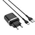 Сетевое зарядное устройство, 1 USB 3.0A (C12Q), HOCO, Type-C, черный