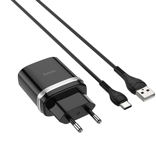Сетевое зарядное устройство, 1 USB 3.0A (C12Q), HOCO, Type-C, черный
