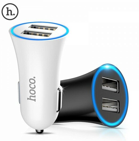 Автомобильное зарядное устройство, 2 USB 2.4A (UC204), HOCO, черный