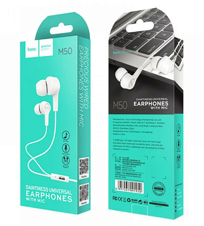 Проводные наушники M50 Daintiness Universal Earphone, HOCO, вакуумные с микрофоном, белые