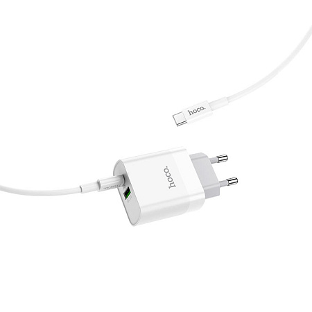 Сетевое зарядное устройство, 1 PD 20W + 1 USB 3.0 QC (C80A), HOCO, Type-C to Type-C, белый