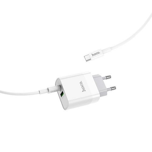 Сетевое зарядное устройство, 1 PD 20W + 1 USB 3.0 QC (C80A), HOCO, Type-C to Type-C, белый