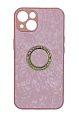 Чехол силиконовый для iPhone 13 (6.1), с подставкой кольцом на палец со стразами, X-CASE, розовый