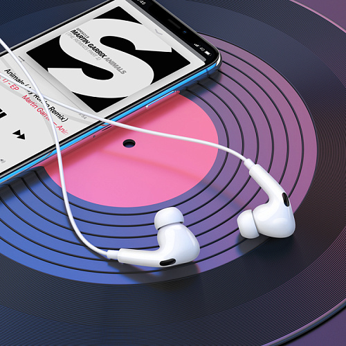 Проводные наушники M101 Pro, Crystal joy wire-controlled, HOCO, вакуумные с микрофоном, белые