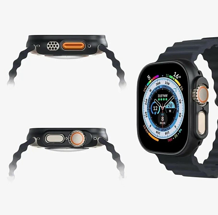 Защитное стекло на Apple Watch, 49mm, черное с силиконовым чехлом
