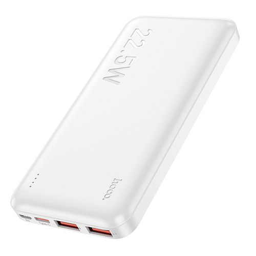 Универсальный Доп. Аккумулятор 10000mAh, J101, HOCO, выход: 2 USB (22.5W)+1 PD (20W), белый
