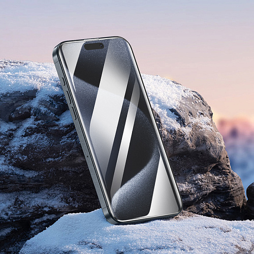 Защитное стекло на iPhone 16 Pro/17, носорог, с сеточкой для динамика, черное, X-CASE