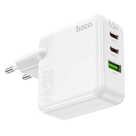 Сетевое зарядное устройство, 2 PD 65W + 1 USB 18W (C115A), HOCO, белый