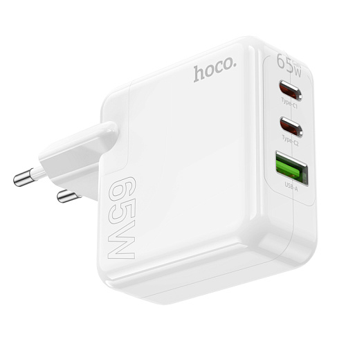 Сетевое зарядное устройство, 2 PD 65W + 1 USB 18W (C115A), HOCO, белый