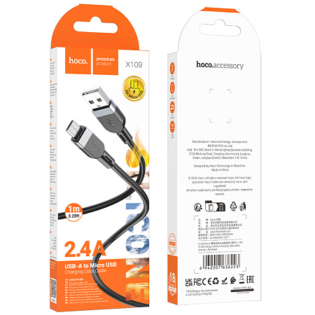 USB Кабель Micro, HOCO, X109, силиконовый, 1м, черный