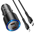 Автомобильное зарядное устройство, 2 PD QC3.0 40W (NZ3), HOCO, кабель Type-C to Lightning, черный